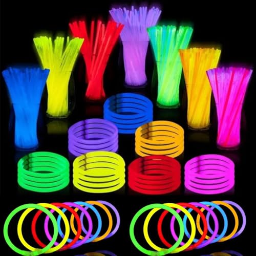 Ultra helle Leuchtstäbe, leuchtet im Dunkeln, Großpackung für Armbänder, Brillen, Halsketten, Neonzubehör für Kinder, Partygeschenke, Halloween, Ostern (100 Leuchtstäbe + 100 Stecker) von ProBytes