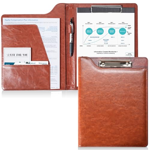 ProCase A4 Konferenzmappe PU Leder Aktentasche Organizer, A4-Notebook-Stil Konferenzmappe Visitenkartenhalter Aktentasche Geschäftsunterlagen Schreibmappe - Braun von ProCase