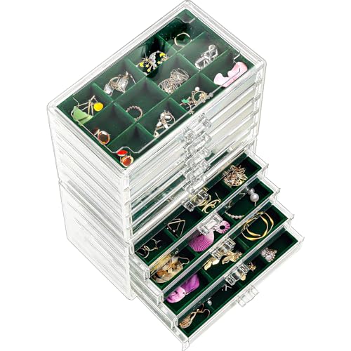 ProCase Acryl Schmuck Organizer Schmuckschatulle für Damen Durchsichtige Schmuckaufbewahrung Schmuckkästchen Schmuckbox mit 10 Schubladen für Ohrringe, Ringe, Armbänder -Emerald von ProCase