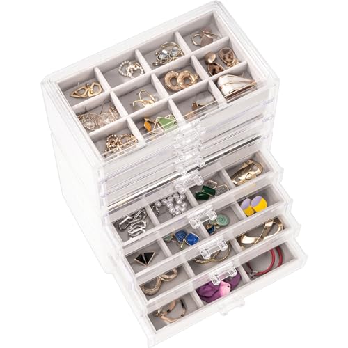 ProCase Acryl Schmuck Organizer Schmuckschatulle für Damen Durchsichtige Schmuckaufbewahrung Schmuckkästchen Schmuckbox mit 8 Schubladen für Ohrringe, Ringe, Armbänder -Grau von ProCase