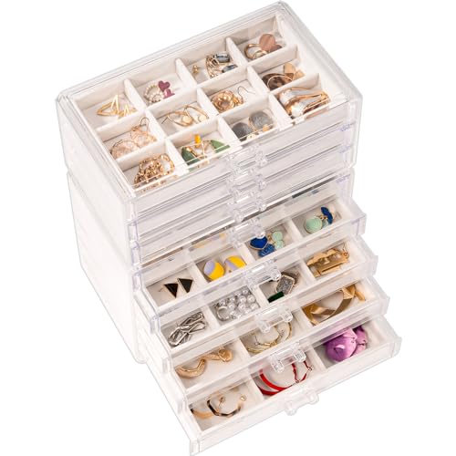 ProCase Acryl Schmuck Organizer Schmuckschatulle für Damen Durchsichtige Schmuckaufbewahrung Schmuckkästchen Schmuckbox mit 8 Schubladen für Ohrringe, Ringe, Armbänder -Grau von ProCase