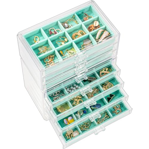 ProCase Acryl Schmuck Organizer Schmuckschatulle für Damen Durchsichtige Schmuckaufbewahrung Schmuckkästchen Schmuckbox mit 8 Schubladen für Ohrringe, Ringe, Armbänder -Grau von ProCase