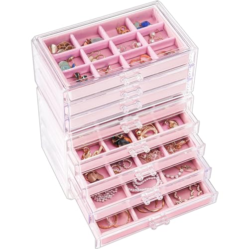 ProCase Acryl Schmuck Organizer Schmuckschatulle für Damen Durchsichtige Schmuckaufbewahrung Schmuckkästchen Schmuckbox mit 8 Schubladen für Ohrringe, Ringe, Armbänder -Grau von ProCase