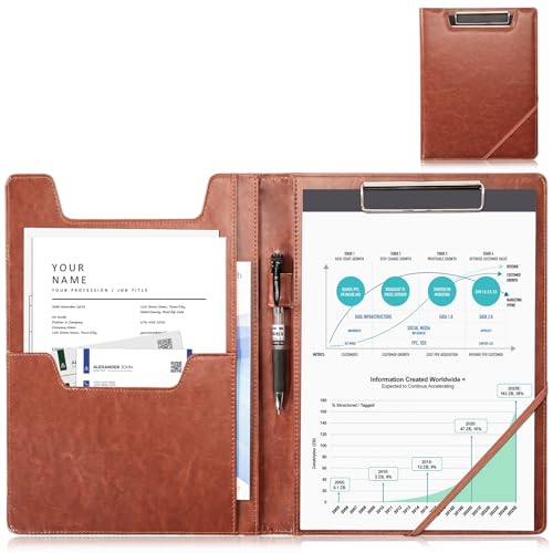 ProCase Klemmbrett A4, Portfolio Mappe Business Klemmbrett Padfolio Binder mit A4 Schreibblock, Notizblock Dokument Organizer für Interview Lebenslauf Büro Konferenz Präsentation -Braun von ProCase