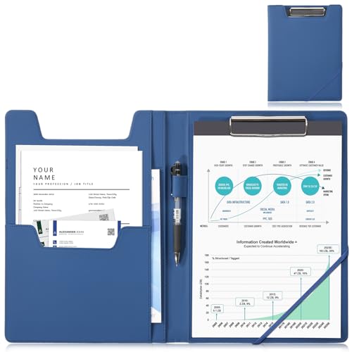 ProCase Klemmbrett A4, Portfolio Mappe Business Klemmbrett Padfolio Binder mit A4 Schreibblock, Notizblock Dokument Organizer für Interview Lebenslauf Büro Konferenz Präsentation -Dunkelblau von ProCase