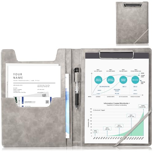 ProCase Klemmbrett A4, Portfolio Mappe Business Klemmbrett Padfolio Binder mit A4 Schreibblock, Notizblock Dokument Organizer für Interview Lebenslauf Büro Konferenz Präsentation -Grau von ProCase