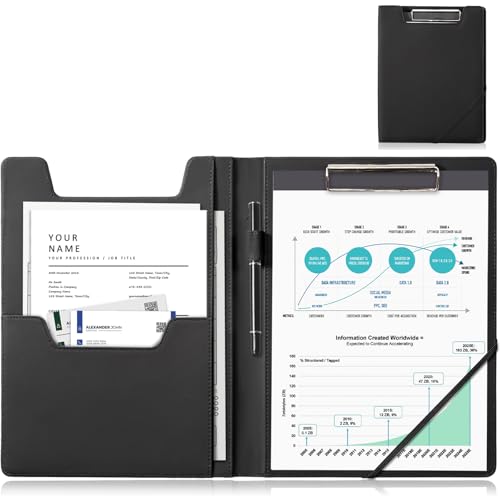 ProCase Klemmbrett A4, Portfolio Mappe Business Klemmbrett Padfolio Binder mit A4 Schreibblock, Notizblock Dokument Organizer für Interview Lebenslauf Büro Konferenz Präsentation -Schwarz von ProCase