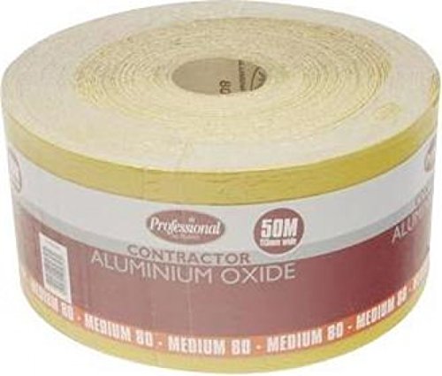 ProDec 50 m Rolle, mittlere, gelbes Aluminiumoxid-Schleifpapier mit Körnung 80 zum Schleifen von Holz, Farbe, Putz, Spachtelmasse, Metall & mehr; Schleifpapier, kompatibel mit Maschinenschleifern von ProDec