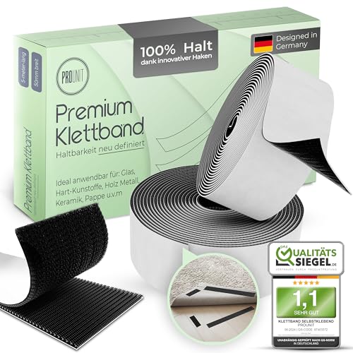 ProUnit® Klettband selbstklebend Extra Stark (5m x 50mm Schwarz) Vielseitig einsetzbar. Klettverschluss selbstklebend klebe Klettband Klett Klebeband von ProUnit