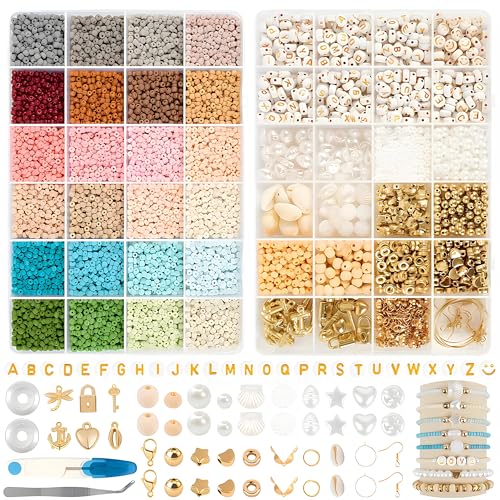 12000 Stück 3mm Armband Perlen, 24 Farben Perlen für Armbänder, DIY Perlen zum Auffädeln Charm Kit, Geschenkidee Glasperlen zum Auffädeln mit Buchstabenperlen für Halskette, Ohrringe, DIY-Dekoration von Probuk