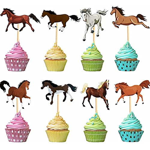 40 Stück Pferd Kuchen Dekoration Set Probuk 8 Arten Pferde Cupcake Topper Muffin Pferderennen Kuchen Abendessen Essen Dekoration Lieferungen für Themenpartys, Geburtstag, Babyparty, Hochzeit von Probuk