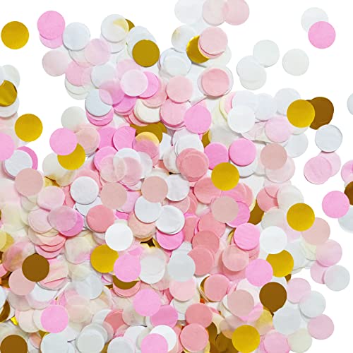 60g Konfetti Hochzeit Probuk 2.5cm Rosa&Pfirsich&Gold&Weiß Mehrfarbige Runde Tissue Confetti Konfetti,Runder Seidenpapier Papier Konfetti Punkte für Luftballons Korationen,Geburtstag,Geschenkbox,Taufe von Probuk