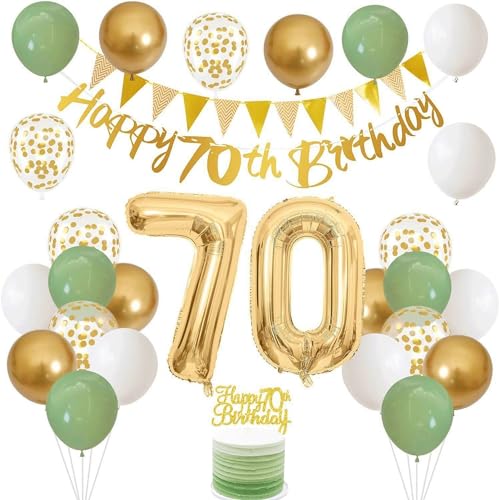 70. Geburtstag Deko, Luftballons Geburtstag Dekoration Set, Geburtstagsdeko Grün Gold Deko, 70. Geburtstag Männer Frauen Dekorationen Banner, 70 Jahre Party Deko Geburtstag Frau Mann Partydekoration von Probuk