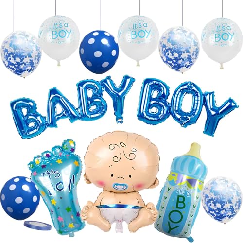 Baby Shower Dekorationen Junge, Luftballons Babyparty Junge, Baby Boy Ballon, Babyparty Deko Blau für Gender Reveal Party Dekoration, Taufe Deko Junge, Baby Shower Party Dekorationen von Probuk