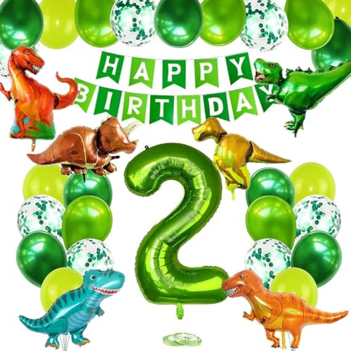 Dino Geburtstag Deko Set, Dino Deko 2 Jahre Kindergeburtstag, 2 Jahre Dinosaurier Folienballon, Luftballon 2. Geburtstag, Deko Dinosaurier Geburtstag für Dinosaurier Party Kinder Geburtstag von Probuk