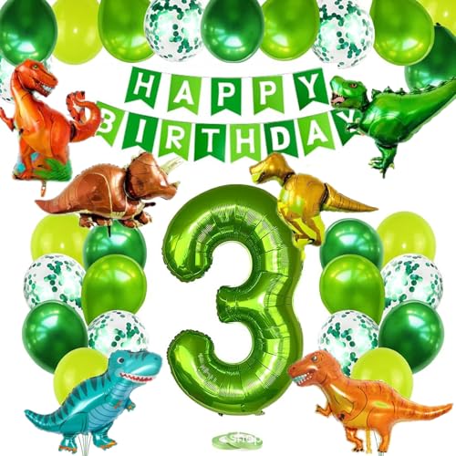 Dino Geburtstag Deko Set, Dino Deko 3 Jahre Kindergeburtstag, 3 Jahre Dinosaurier Folienballon, Luftballon 3. Geburtstag, Deko Dinosaurier Geburtstag für Dinosaurier Party Kinder Geburtstag von Probuk