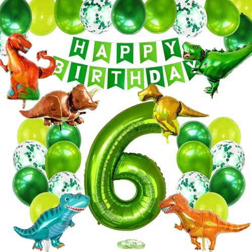 Dino Geburtstag Deko Set, Dino Deko 6 Jahre Kindergeburtstag, 6 Jahre Dinosaurier Folienballon, Luftballon 6. Geburtstag, Deko Dinosaurier Geburtstag für Dinosaurier Party Kinder Geburtstag von Probuk