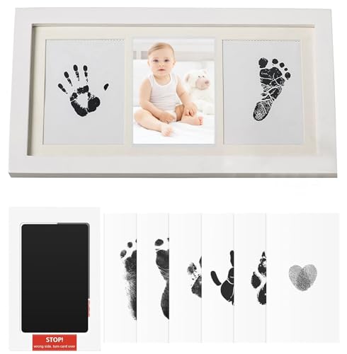 Fußabdruck Baby Set, Baby Handabdruck und Fußabdruck Fotoalbum 33*18cm, Baby Handabdruck Fußabdruck Lehm Fussabdruck Set, Baby-Fotorahmen aus Holz zur Neugeboren, Babyparty, Baby Kinderzimmer Dekor von Probuk