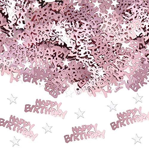 Happy BirthdayKonfetti 15g,Geburtstag Confetti Table Decoration,Babydusche,Junge Mädchen Geburtstagsparty,Tisch Deko Streudeko(Roségold Happy Birthday+silbernes Pentagramm) von Probuk