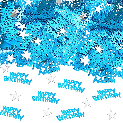 Happy BirthdayKonfetti 15g,Geburtstag Confetti Table Decoration,Babydusche,Junge Mädchen Geburtstagsparty,Tisch Deko Streudeko(blau Happy Birthday+silbernes Pentagramm) von Probuk