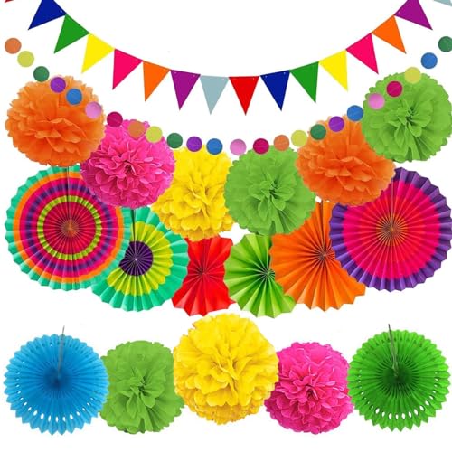 Party Dekoration Pompons, 20 Stück Party Dekoration Papier Pompoms, Bunt Papier Fächer Dekoration Hanging Girlande, für Hochzeit, Babyparty Deko, Abschlussball, Geburtstag, Gartenparty Deko von Probuk