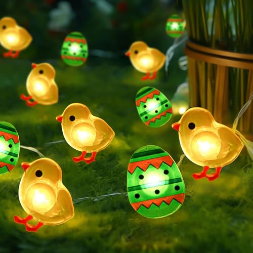 Probuk Ostern Lichterketten, 2M 20 LED Ostern Lichterkette mit Batteriebetrieben, IP44 Wasserdicht Ostereier Osterküken Lichterkette, Osterdeko Micro Lichter für Innen Außen DIY Osterparty von Probuk