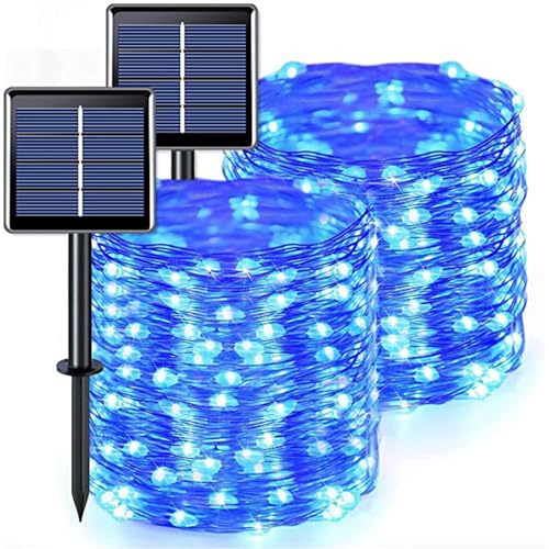 Probuk Solar Lichterkette Aussen, 2x12M 100 LED Lichterkette Außen Solar,8 Modi IP65 Wasserdicht Kupferdraht Lichterkette,Solar-Lichterkette für Innen- und Außenbereich, Terrasse,Party(blau) von Probuk