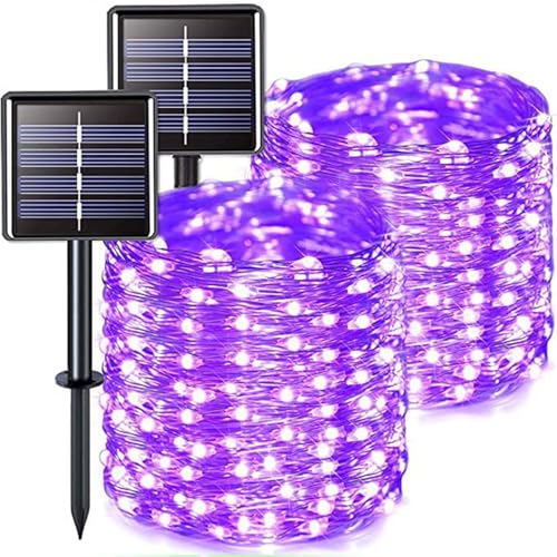 Probuk Solar Lichterkette Aussen, 2x12M 100 LED Lichterkette Außen Solar,8 Modi IP65 Wasserdicht Kupferdraht Lichterkette,Solar-Lichterkette für Innen- und Außenbereich, Terrasse,Party(lila) von Probuk