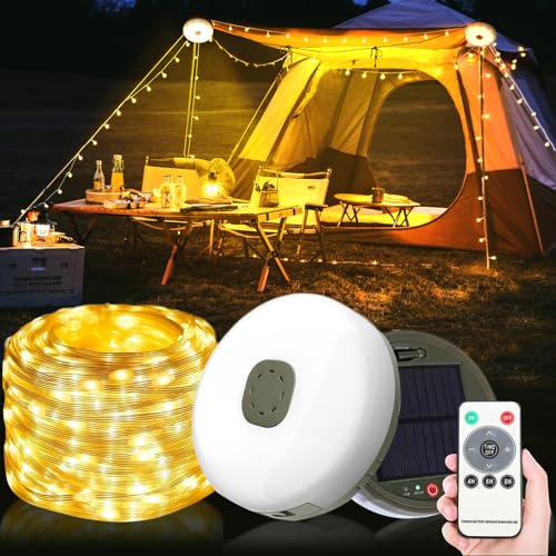 Probuk 10M 100LED Solar Camping Lichterkette, USB Wiederaufladbar, 8 Beleuchtungsmodi, Wasserdicht & Tragbar, Ideal für Outdoor Camping, Zelt, Garten und Hof Dekoration von Probuk