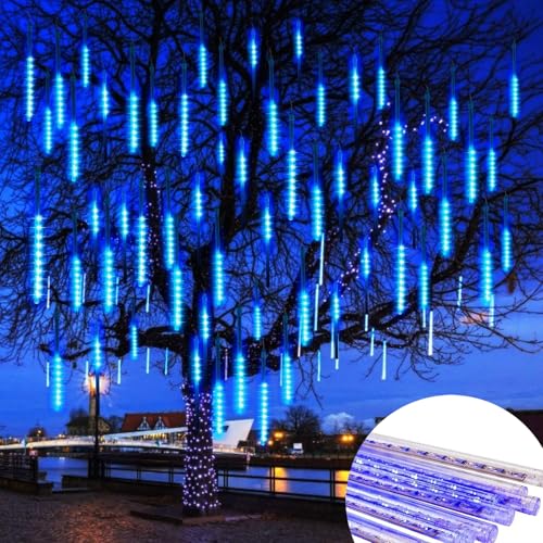 Probuk Weihnachten Lichterkette Außen,Meteor Duschlichter 30cm 8 Tube,LED Eiszapfen Lichterkette,für Weihnachtsbaum Halloween Dekoration Party,Weihnachtsdekorationen Außenhof,Blau von Probuk