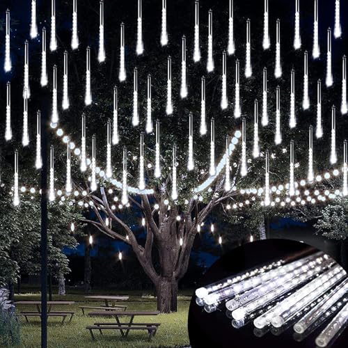 Probuk Weihnachtsbeleuchtung Außen, 8 Röhren 192 LED Meteorschauer Regen Lichter, Wasserdichte Regen Lichterkette Außen, Weihnachtsdeko Aussen für Weihnachten Hochzeit Garten Bäume Deko, Weiß von Probuk