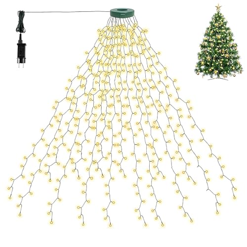 Weihnachtsbeleuchtung für Christbaum mit Ring,3m 16 Girlande 400 LEDs Baumvorhang,Weihnachtsbaum Lichterkette für 120cm bis 350cm Weihnachtsbaum dekoration Garten Heim Party, Warmweiß von Probuk