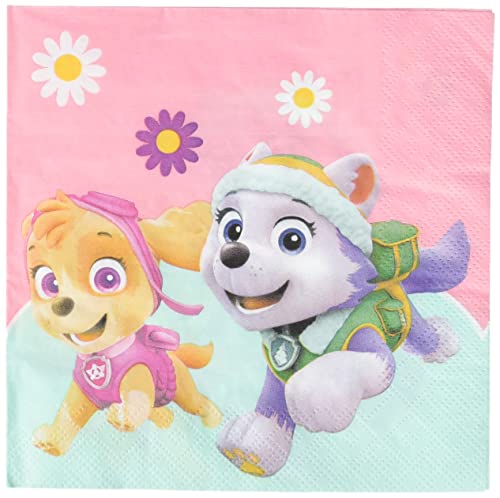 Procos 90277 - Servietten Paw Patrol, Skye & Everest, 20 Stück, Größe 33 x 33 cm, Papierservietten mit Motiv, Helden auf vier Pfoten, Hunde, Party, Tischdekoration, Mundtuch von Procos