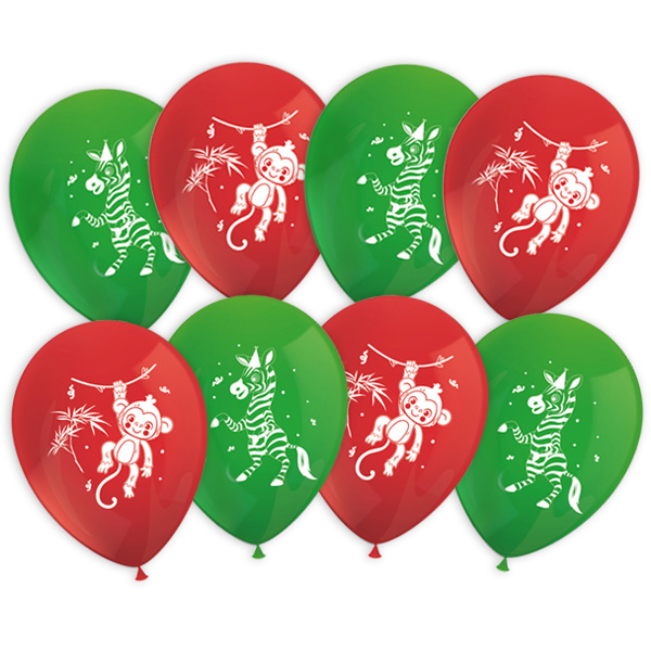 Dschungelparty Luftballons aus Latex, 8er Pack, Ø 30cm, Dschungeltiere Dekoration von Procos