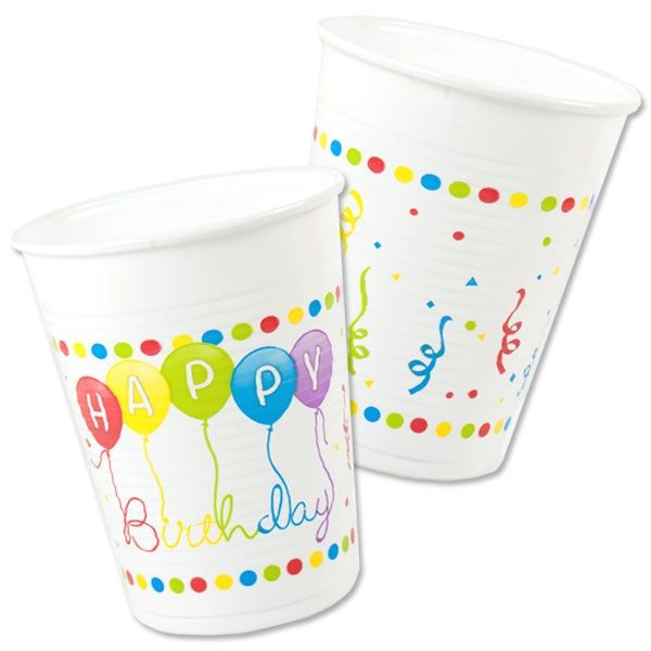 "Happy Birthday Luftschlangen" Becher 8 Stk, Vol. 200ml von Procos