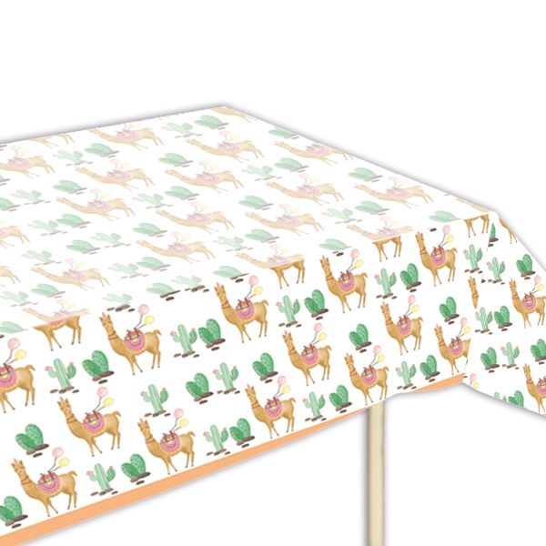 Lama Tischdecke, witziges Lama-Motiv mit Kakteen, Folie, 1,2m x 1,8m von Procos