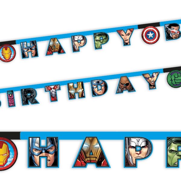 Partykette Avengers, Happy Birthday Buchstabenkette aus Pappe, 2m von Procos