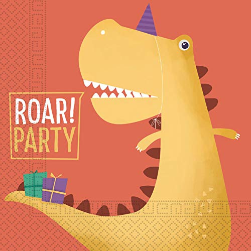 Procos 10067622 90248 - Servietten Dinosaurier, 20 Stück, Größe 33 x 33 cm, Papierservietten mit Motiv, Dinos, Roar Party, Tischdekoration, Mundtuch von Procos