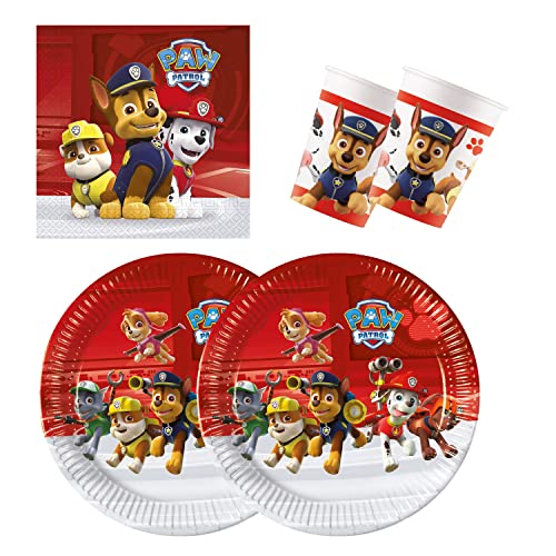 Procos 10137427 - Partyset S Paw Patrol Ready for Action, 52-teiliges Set, 16 Teller, 16 Becher, 20 Servietten, Einweggeschirr, Partygeschirr, Tischdekoration, Marvel von Procos