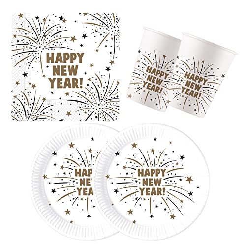 Procos 10137428 - Partyset S New Year Flares, 52-teiliges Set, 16 Teller, 16 Becher, 20 Servietten, Einweggeschirr, Partygeschirr, Tischdekoration, Marvel von Procos