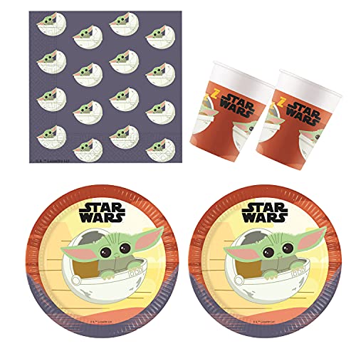 Procos 10210600 - Partyset S Disney Star Wars - Mandalorian, 52-teiliges Set, 16 Teller, 16 Becher, 20 Servietten, Einweggeschirr, Partygeschirr, Tischdekoration, Marvel von Procos