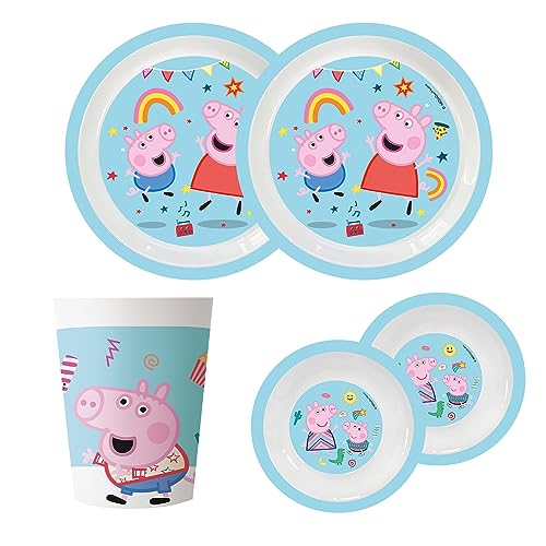 Procos 10215313DY - Party Set Peppa Pig, wiederverwendbar, 6-teiliges Party Geschirrset für Kindergeburtstag und Mottoparty, Tischdeko von Procos