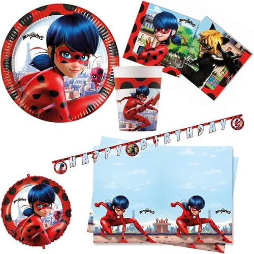 Procos 10215315DY - Miraculous Ladybug, 39-teiliges Einweggeschirr für Kindergeburtstag und Mottoparty, Tischdeko von Procos