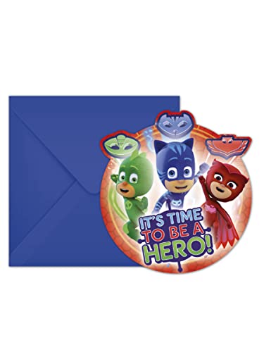 Procos 88635 - Einladungskarten mit Umschlägen PJ Masks, 6 Stück, Kindergeburtstag von Procos