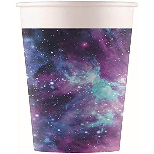 Procos 90453 - Partybecher Galaxy Party, 8 Stück, Füllmenge 200 ml, Pappbecher, Getränke, Einweggeschirr, Party, Tischdekoration, Weltall von Procos