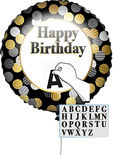 Procos 92441 - Folienballon Happy Birthday, personalisiert, 46 cm, mit Buchstabenaufklebern, Strohhalm, Gewicht, Ballonband, Geburtstag, Party, Dekoration von Procos