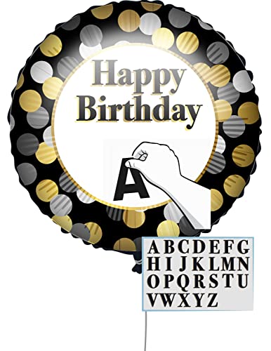 Procos 92441 - Folienballon Happy Birthday, personalisiert, 46 cm, mit Buchstabenaufklebern, Strohhalm, Gewicht, Ballonband, Geburtstag, Party, Dekoration von Procos