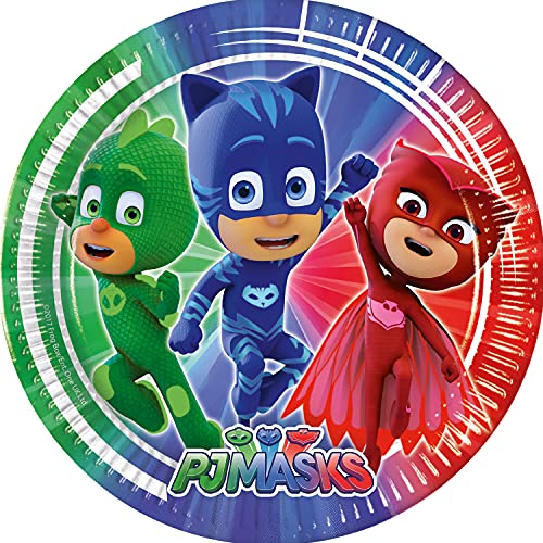 Procos 93441 - Party-Teller PJ Masks, Größe 23 cm, 8 Stück, Einwegteller aus Papier, Kindergeburtstag, Party-Geschirr, FSC® Mix von Procos