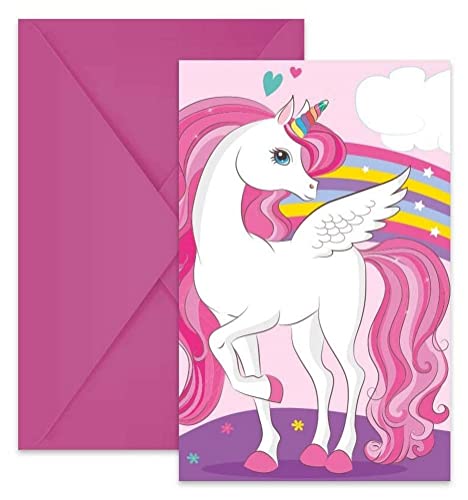 Procos 93766 - Einladungen Unicorn Rainbow Colors, FSC® Mix, 6 Stück mit Umschlag, Geburtstag, Mottoparty von Procos