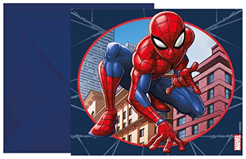Procos 93951 - Einladungen Spiderman Crime Fighter, FSC, 6 Stück mit Umschlag, Geburtstag, Mottoparty von Procos
